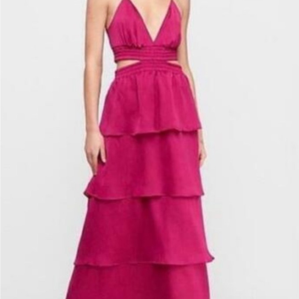 Express Fuchsia Tiered Maxi Dress